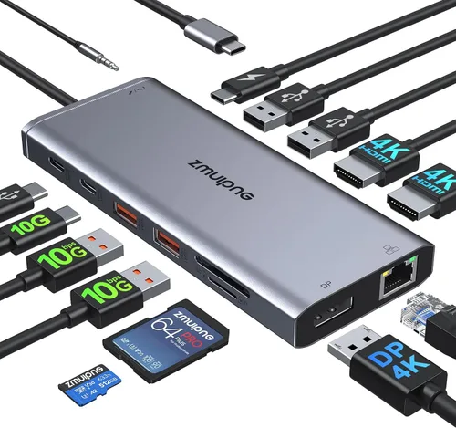 Miniatura 12 de Hub USB C Estación de acoplamiento USB C Monitor dual 4K@60Hz+DP 8K@30Hz para Dell HP, Estación de acoplamiento para portátil 3 monitores 15 en 1