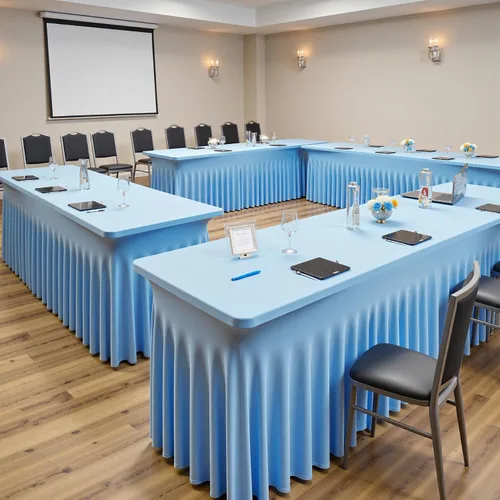 Miniatura 9 de Paquete de 2 manteles de elastano azul bebé de 6 pies con falda de mesa con volantes, manteles ajustables elásticos sin arrugas para mesas