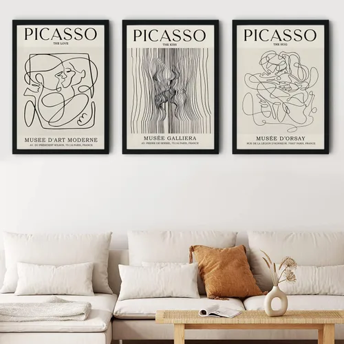 Miniatura 8 de Picasso - Póster de pared abstracto de líneas femeninas para dormitorio, Picasso The Kiss, The Love, The Hug, juego de decoración de pared, pintura