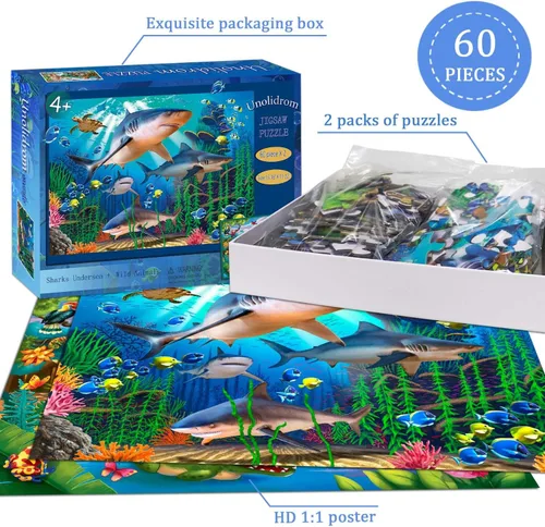 Miniatura 3 de Rompecabezas para niños de 4 a 8 años – 2 x 60 piezas rompecabezas para niños de 3 a 5 6 a 8 años – Juguete para aprender animales del océano
