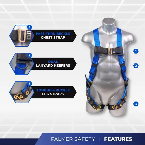 Miniatura 2 de Palmer Safety V5504 Kit de techado, arnés de construcción, conjunto de línea de vida vertical y bolsa de lona Azul