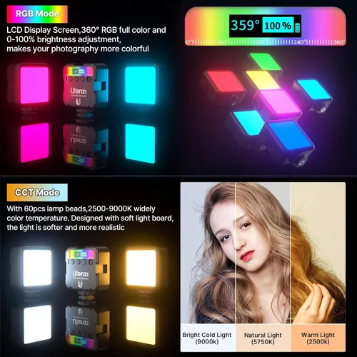 Miniatura 5 de VIJIM Ulanzi VL49 RGB - Luz de video con 3 zapata fría, mini cámara LED recargable de 360 grados a todo color, portátil, iluminación de fotografía