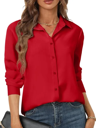 Miniatura 35 de Camisas de manga larga con botones para mujer, básicas, clásicas, suaves, con cuello a la moda, elegantes y casuales