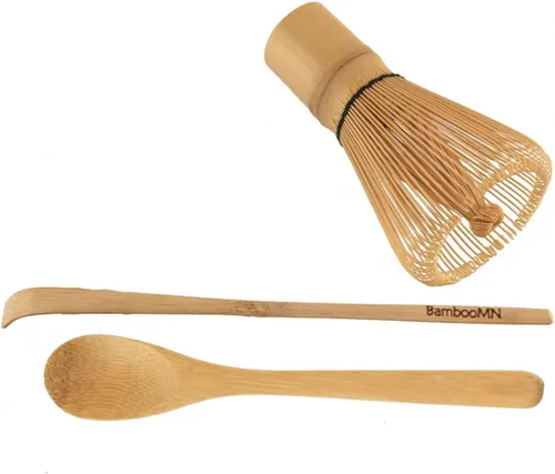 Miniatura 9 de BambooMN Juego de batidor de matcha - Chasen (batidor de té), Chashaku (cuchara de bambú con gancho), cuchara de té - negro