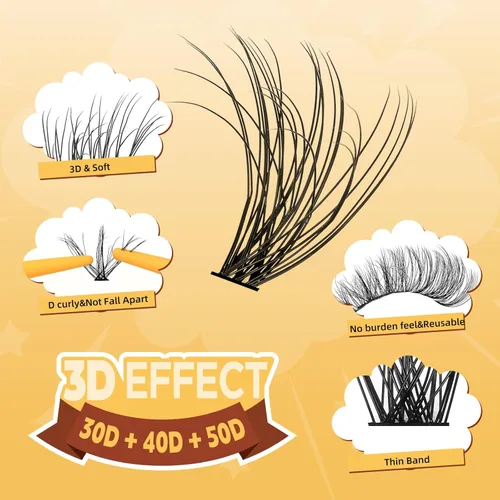 Miniatura 5 de QUEWEL Kit de extensión de pestañas DIY, racimos de pestañas 3D con 280 piezas, racimos de pestañas mixtas de 10-16 mm (30+40+50D), pinzas