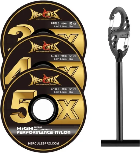 Miniatura 23 de HERCULES Tippet de pesca con mosca, paquete de 3 con soporte para volquetas, 55 yardas