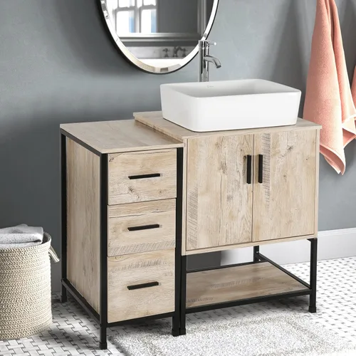 Miniatura 8 de eclife Combo de Tocador de Baño de 36" con Lavabo, Gabinete Moderno de Soporte de Metal con Estante Inferior y Gabinete Lateral de Almacenamiento