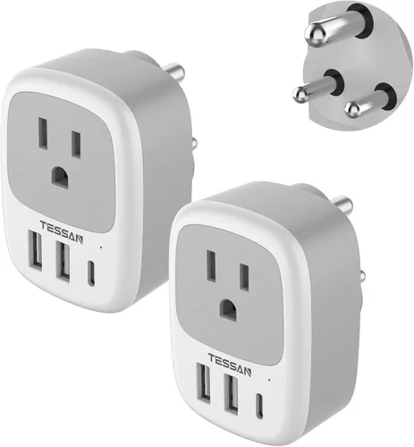 Miniatura 7 de Paquete de 2 adaptadores de enchufe de viaje europeo, TESSAN adaptador de enchufe de EE. UU. a Europa con 3 puertos USB (1 USB C), toma de corriente