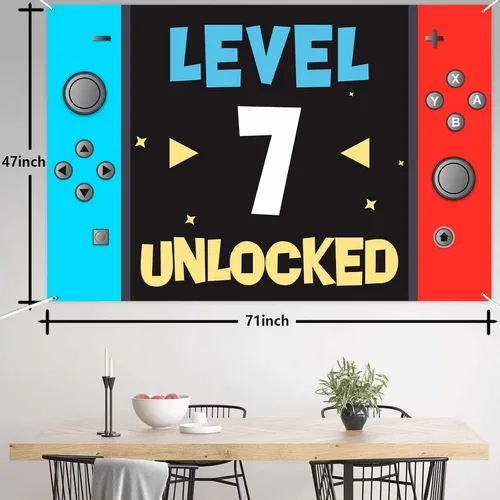 Miniatura 2 de Level 7th Unlocked Happy 7th Birthday Level Up Banner de fondo para cabina de fotos, accesorios de videojuego, decoración temática juvenil