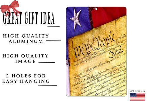 Miniatura 2 de Constitución de los Estados Unidos Metal Estaño Signo Decoración de Pared Hombre Cueva Bar USA Bandera de Estados Unidos