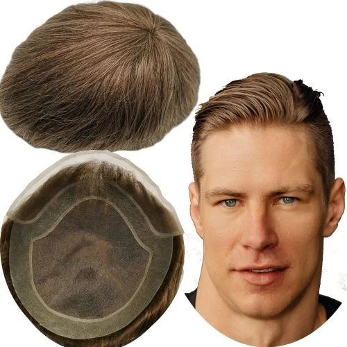 Miniatura 7 de Tupé para hombres y hombres, piezas de cabello para hombre, sistema de reemplazo de cabello humano tipo tupé Hollywood 100% europeo con prótesis