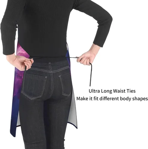 Miniatura 4 de Delantales de galaxia púrpura y azul para mujer con 2 bolsillos, delantal de cocina para hombres, resistente al agua y al aceite, delantal ajustable