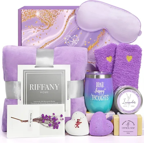 Miniatura 8 de Regalos de cumpleaños para mujeres, cesta de regalo única de feliz cumpleaños, paquete de cuidado personal, ideas de cumpleaños con manta de franela