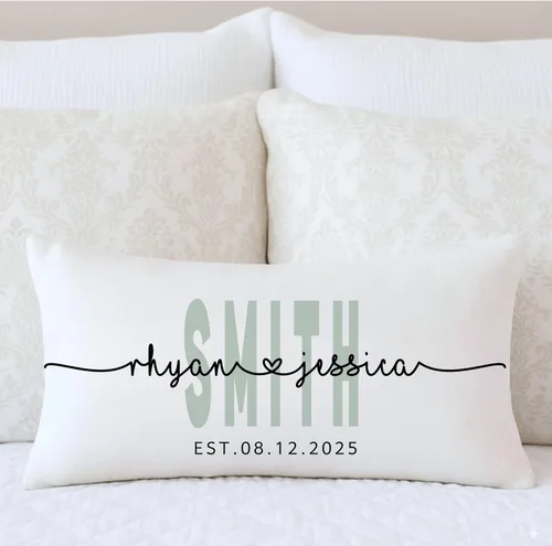 Miniatura 9 de Funda de almohada personalizada para boda con nombres de la pareja y fecha personalizada, almohada con monograma para aniversario de boda, Design #17