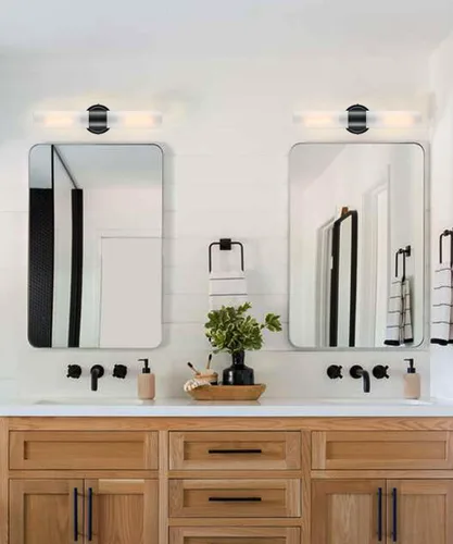 Miniatura 6 de DAYCENT Modernas luces negras para tocador de baño, aplique de pared de vidrio esmerilado de 2 luces, apliques cilíndricos negros mate, iluminación
