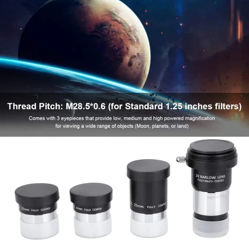 Miniatura 2 de Plossl - Juego de accesorios para telescopio de 1.25 pulgadas, 0.157 in, 0.394 in, 0.984 in, juego de telescopio astronómico con lente, paquete de 2