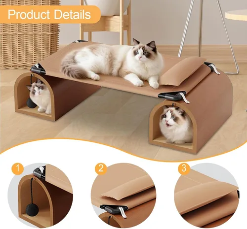 Miniatura 5 de Baoblaze Elevated Cat Bed Pet Cot Portable Removable Comfortable Wooden Cat Hammock Lounger for Indoor Outdoor Home Patio Terrace Yard, Coffee