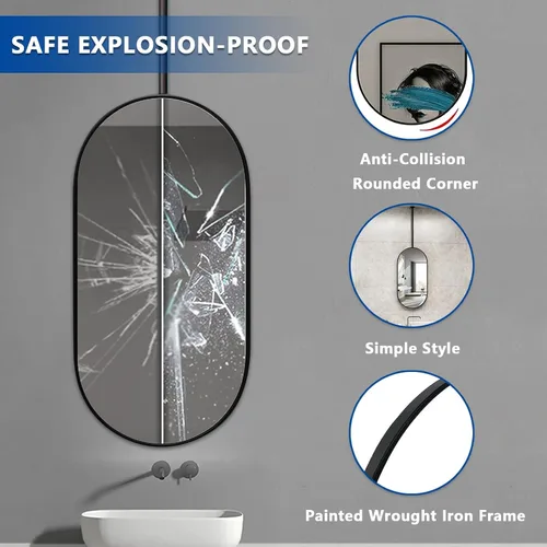Miniatura 3 de Espejo ovalado para colgar en el techo, espejo de baño negro para montar en la pared con barra para colgar en el techo, espejos de maquillaje