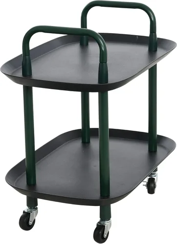 Miniatura 8 de Main + Mesa Carrito moderno de plástico y metal de 2 niveles, negro y verde oscuro