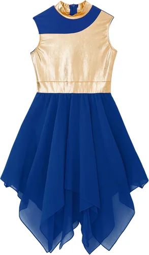 Miniatura 5 de JEATHA Disfraz de baile de alabanza lírica para niñas, sin mangas, vestido de tul alto y bajo, vestido de baile de adoración