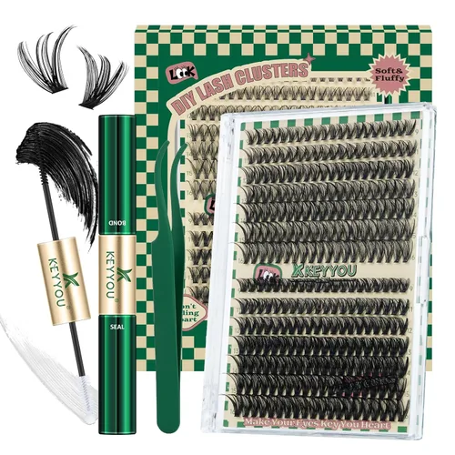 Miniatura 46 de Kit de extensión de pestañas DIY KEYYOU 300 piezas, kit de racimos de pestañas con removedor de pegamento y aplicador, fácil de usar