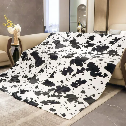 Miniatura 17 de HSEEC Manta de felpa azul con estampado de vaca, manta pequeña de franela de forro polar suave para sofá, 40 x 50 pulgadas