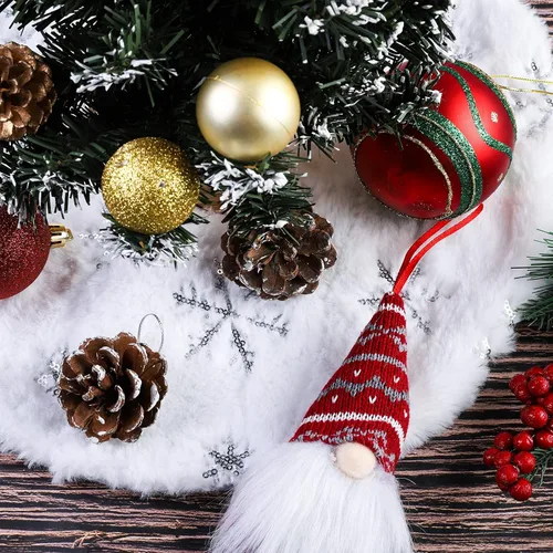 Miniatura 5 de URATOT Paquete de 2 minifaldas de árbol de Navidad de 15 pulgadas, color blanco con tapete de árbol de copo de nieve plateado, falda de árbol