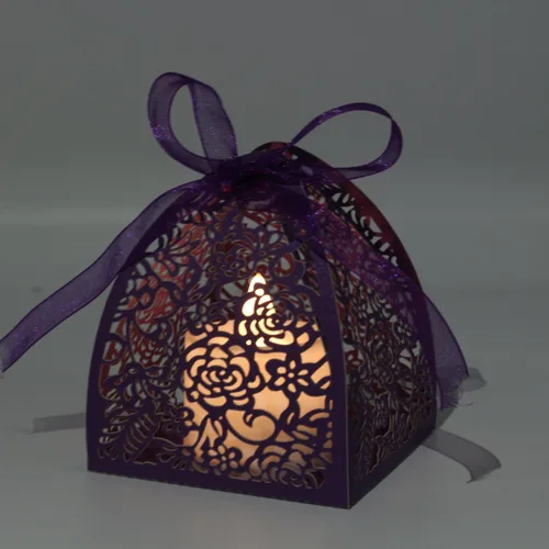 Miniatura 2 de KPOSIYA - 70 Cajas para dulces, cortadas con láser, 2.5 x 2.5 x 3.1 pulgadas, cajas de regalo para despedidas de soltera, cumpleaños o boda Morado
