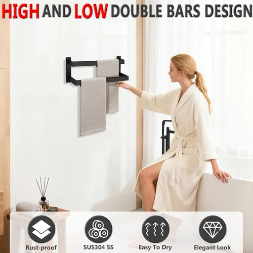 Miniatura 2 de Alise Barras de Toalla Dobles de 16 Pulgadas para Montaje en Pared de Baño, Toallero de Baño con Dobles Barras de Toalla para Lavabo de Baño, Barra