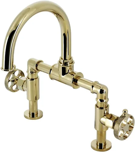 Miniatura 4 de Kingston Brass KS2177RKX Webb - Grifo de baño con dos manijas y 2 agujeros para montaje en cubierta con mango moleteado y drenaje emergente