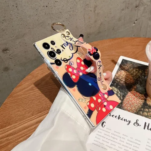 Miniatura 3 de Funda para Samsung Galaxy S22 Ultra con correa de muñeca, funda con función atril de 6.8 pulgadas, 5G con purpurina brillante de dibujos animados