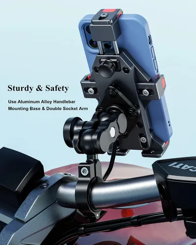 Miniatura 3 de BRCOVAN Soporte de teléfono para motocicleta de aleación de aluminio con cargador inalámbrico Qi de 15 W y amortiguador de vibraciones, soporte