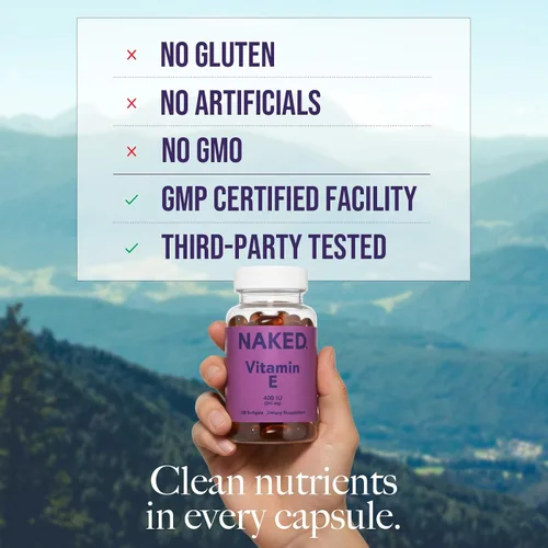 Miniatura 2 de Naked Vitamina E 400 UI – Suplemento natural de vitamina E con tocoferoles mixtos para apoyo antioxidante y salud de la piel – 100 cápsulas blandas