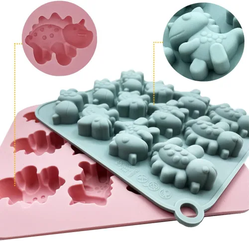 Miniatura 3 de Paquete de 2 moldes de silicona de dinosaurio con 12 cavidades 3D con temática de dinosaurios para hornear, herramienta de horneado para pastel