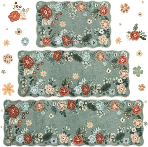 Miniatura 13 de Homcomoda Alfombras florales de cocina para piso, 3 piezas, alfombra de cocina antideslizante de granja, alfombra de cocina lavable, antideslizante