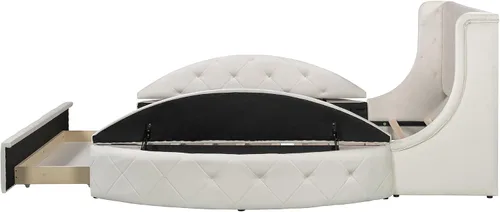 Miniatura 5 de Bellemave Cama de plataforma tapizada de terciopelo con almacenamiento, marco de cama tamaño Queen con cabecero, 1 cajón grande y 2 taburetes