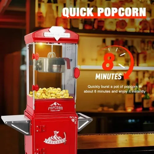 Miniatura 4 de Máquina de palomitas de maíz con ruedas de carrito, máquina de maíz con hervidor de acero inoxidable, con soporte, máquinas de palomitas de maíz