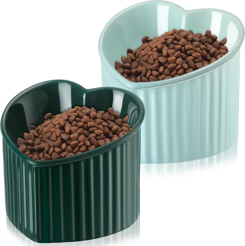Miniatura 7 de Mumufy 2 piezas de cuencos elevados de cerámica para gatos, cuencos para mascotas inclinados y elevados, antivuelco, plato para gatos