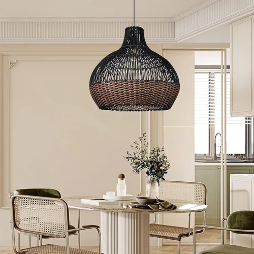 Miniatura 9 de Arturesthome Luces Colgantes de Ratán Negro, Candelabro de Mimbre Boho Accesorio de Iluminación de Cesta, Lámpara Colgante Grande de Tejido Natural