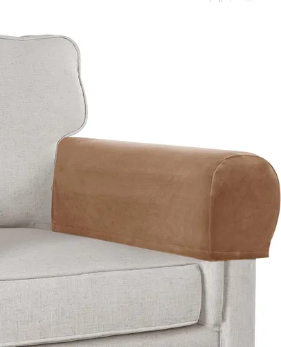 Miniatura 14 de Juego de 4 fundas para reposabrazos de sofá, de terciopelo afelpado, antideslizantes, para sofá, silla y sillón reclinable, color blanco roto