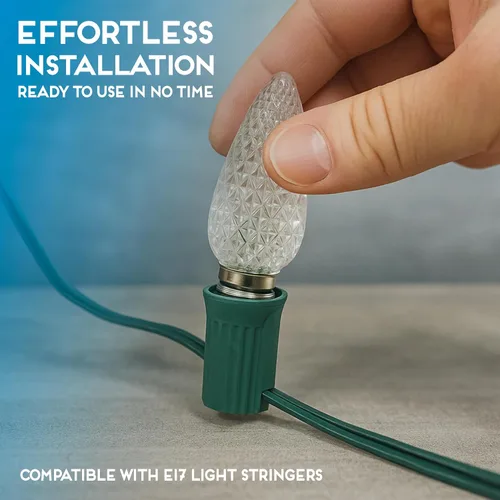 Miniatura 7 de HLO Lighting Juego de 25 bombillas LED de Navidad C9 de color blanco cálido para uso en interiores y exteriores Bombilla de repuesto duradera