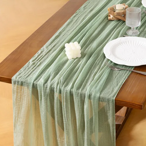 Miniatura 21 de Socomi Camino de mesa de gasa verde oliva de verano de 120 pulgadas, rústico bohemio, camino de tela de queso para bodas, fiestas, baby shower