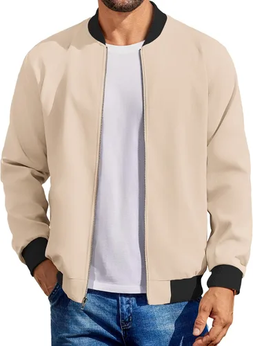 Miniatura 10 de COOFANDY - Chaqueta bomber de algodón para hombre, ligera, de vuelo, chaquetas casuales de softshell, chaqueta varsity