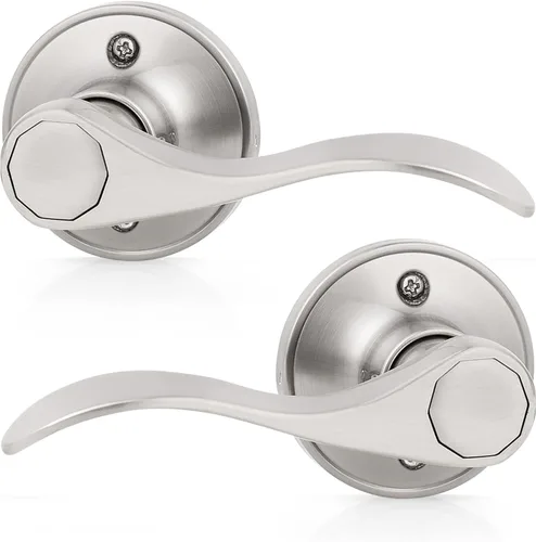 Probrico - Paquete de 2 manijas de puerta decorativas para puertas con apertura a la izquierda y derecha, estilo ondulado, con acabado de níquel