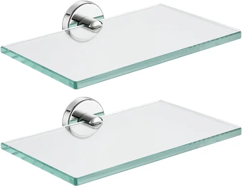 Miniatura 34 de JQK Estantería de baño de vidrio bronce, estante con toallero de 15 pulgadas de vidrio templado, almacenamiento para ducha de 16 por 5 pulgadas