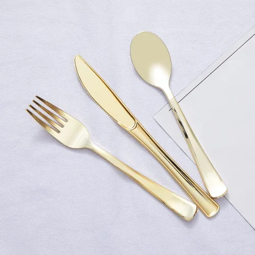 Miniatura 3 de N9R Paquete de 72 Cuchillos de Plástico Dorados, Sólidos, Duraderos y de Servicio Pesado, Utensilios Perfectos para Fiestas, Bodas y Otros Eventos