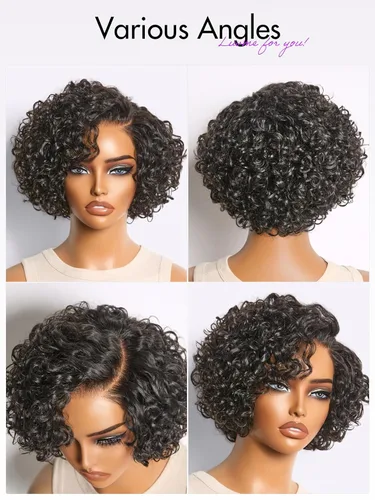 Miniatura 9 de LUVME HAIR Pelucas de cabello humano rizado sin pegamento de 6 pulgadas, precortadas, indetectable, HD, encaje Bob, peluca corta y rizada con ondas