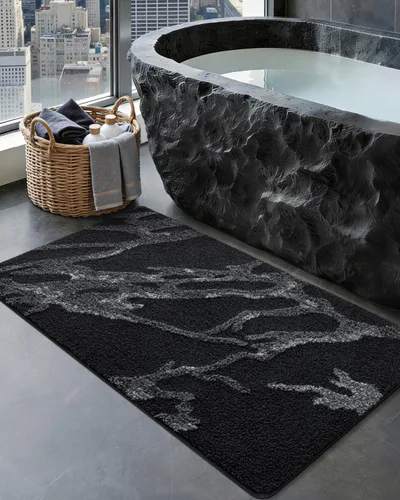 Miniatura 15 de DEXI Alfombra de baño de 17 x 30 pulgadas, suave y absorbente, antideslizante, lavable a máquina, alfombra de baño para suelo de ducha, bañera, Beige