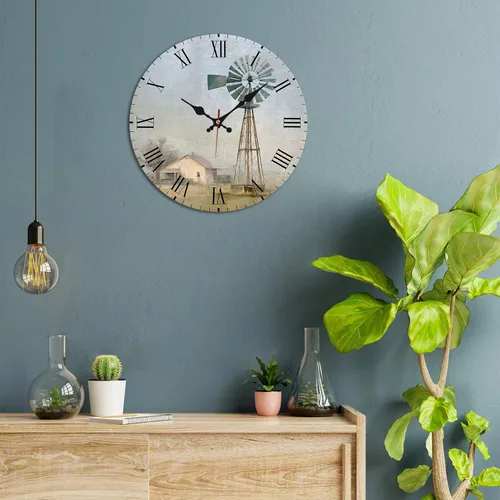 Miniatura 2 de Windmill House Wooden Wall Clock with Roman Numerals for Retro Decor 25 * 25cm