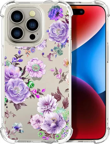 Miniatura 10 de Compatible con iPhone 14, funda transparente y bonita para mujeres y niñas, diseño floral, diseño floral femenino, funda para teléfono 14